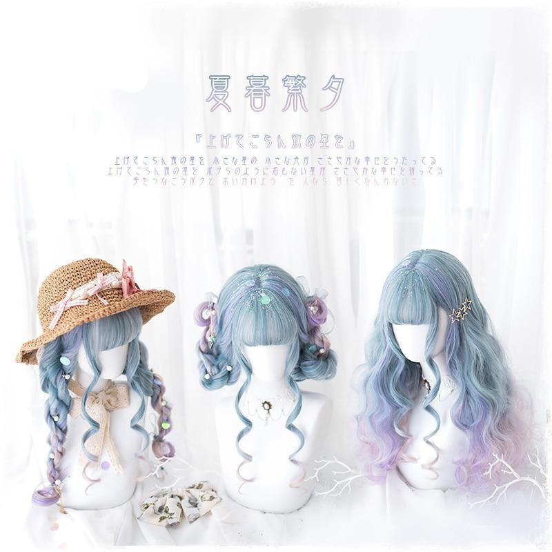 Blue purple ombre long wig - cosplay - wig - curly hair - harajuku - kanekalon