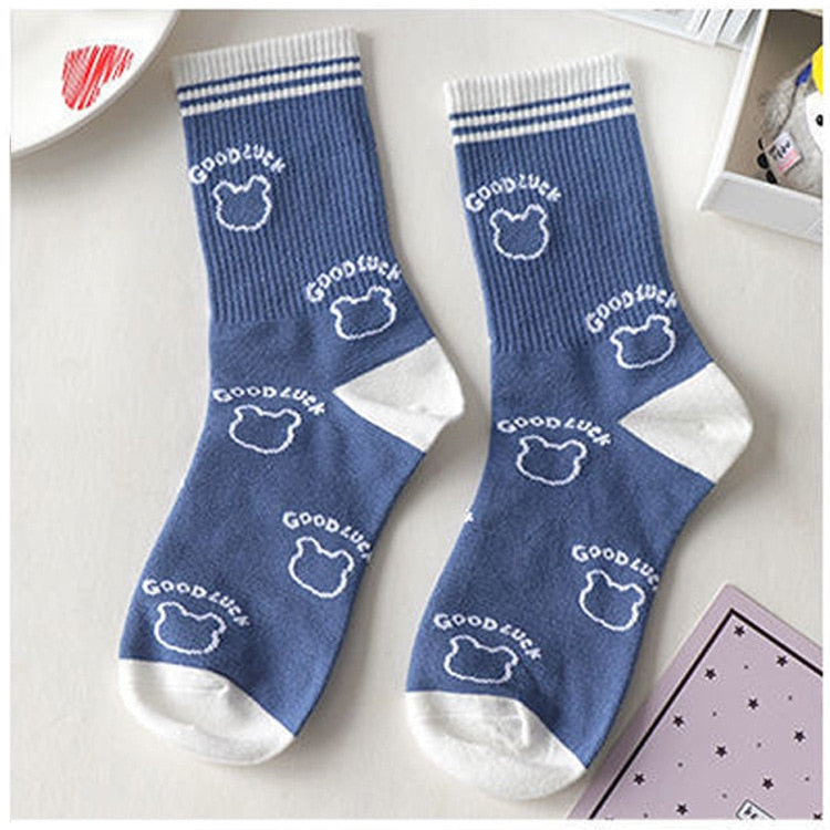 Blue textured teddy bear socks - bears - kawaii - socks - teddy bear