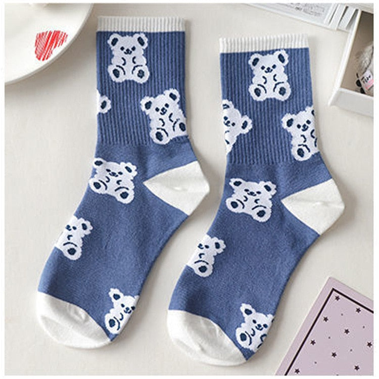 Blue textured teddy bear socks - bears - kawaii - socks - teddy bear