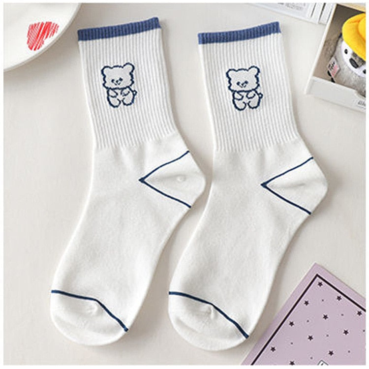 Blue textured teddy bear socks - bears - kawaii - socks - teddy bear