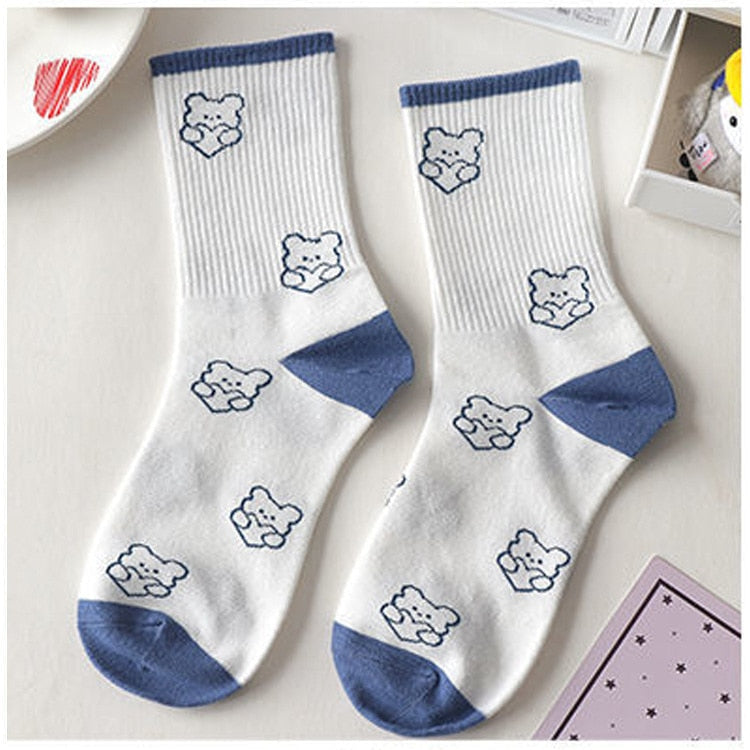 Blue textured teddy bear socks - bears - kawaii - socks - teddy bear