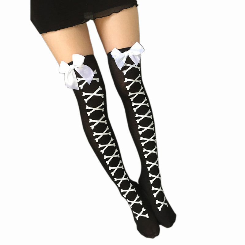 Bone corset stockings - black goth - bones - bows - cross