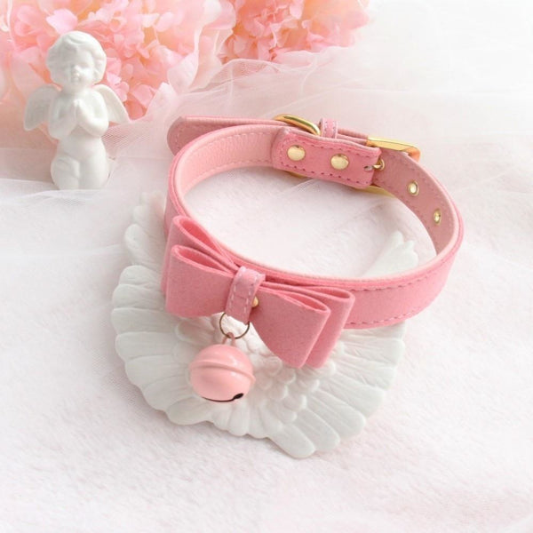 Bow & Bell Kitten Collar - Pink - baby girl, babygirl, bell collar, collars, bow collar