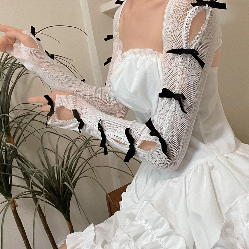 Bow lace gloves - angelcore - fairycore - gloves - lace - sleeves