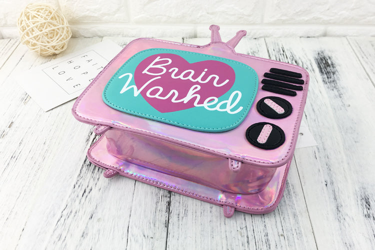 3d holographic television set Brain washed handbag purse shoulder bag k-pop japan harajuku fashion shiny metallic by kawaii babe