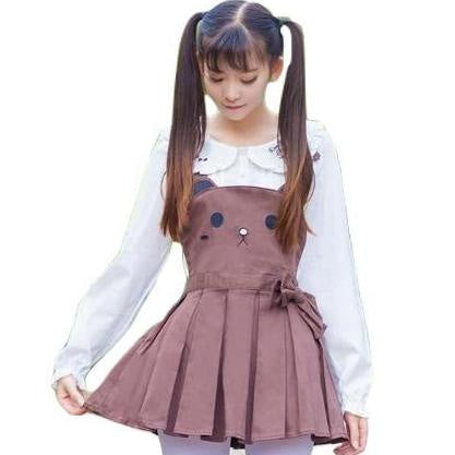 Brown kitty jumper - apron dress - bear - brown - cat