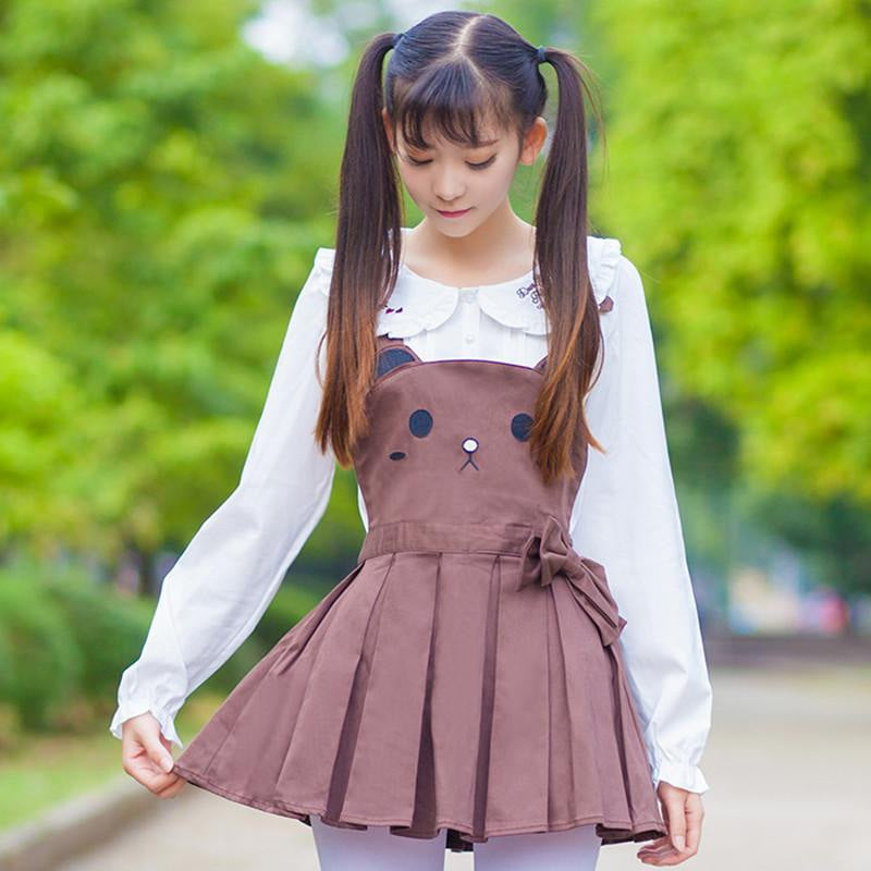 Brown kitty jumper - apron dress - bear - brown - cat