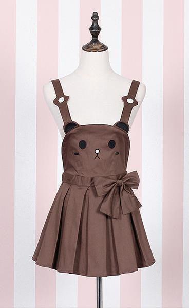 Brown kitty jumper - apron dress - bear - brown - cat