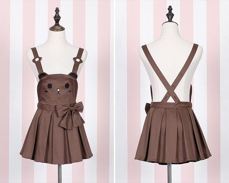 Brown kitty jumper - apron dress - bear - brown - cat