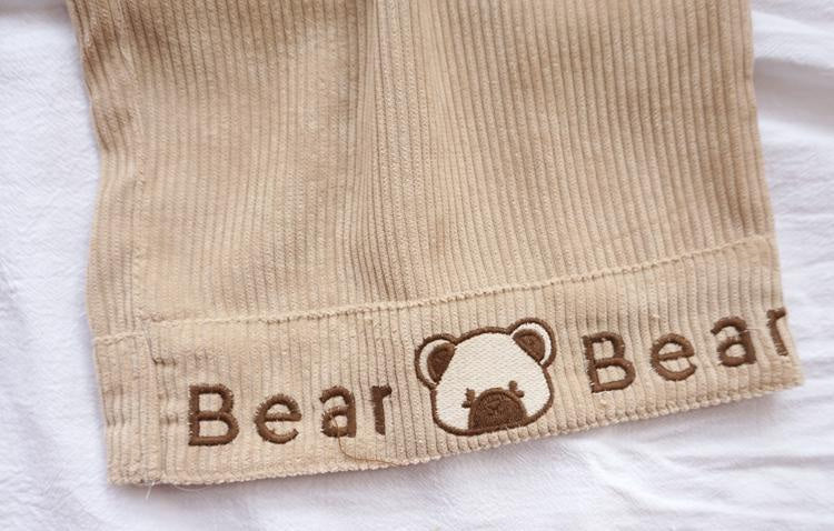 Kawaii brown teddy bear cord pants corduroy mori girl style