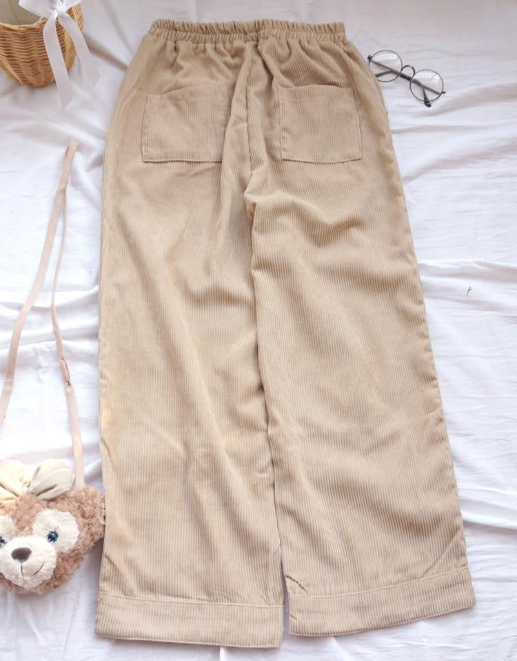 Kawaii brown teddy bear cord pants corduroy mori girl style