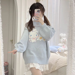 Kawaii bue cinnamoroll daisy knit crewneck sweater