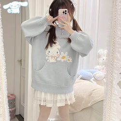 Kawaii bue cinnamoroll daisy knit crewneck sweater