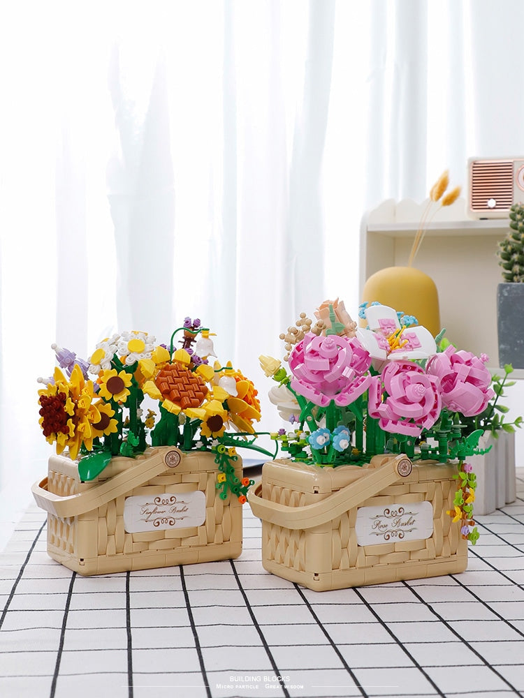 Building Block Basket Bouquet Set - building blocks, flowers, kawaii, lego, lego sets Kawaii Babe