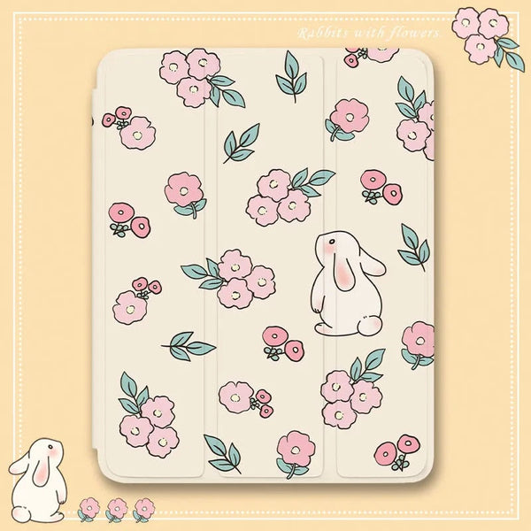 Bunny ipad protective case - bunny - case - cats - floral - flower