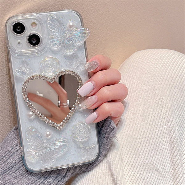 Butterfly heart mirror iphone case - angelcore - butterfly - fairycore - phone case - cover