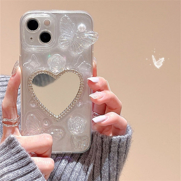 Butterfly heart mirror iphone case - angelcore - butterfly - fairycore - phone case - cover