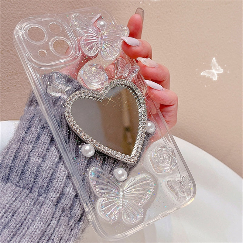 Butterfly heart mirror iphone case - angelcore - butterfly - fairycore - phone case - cover