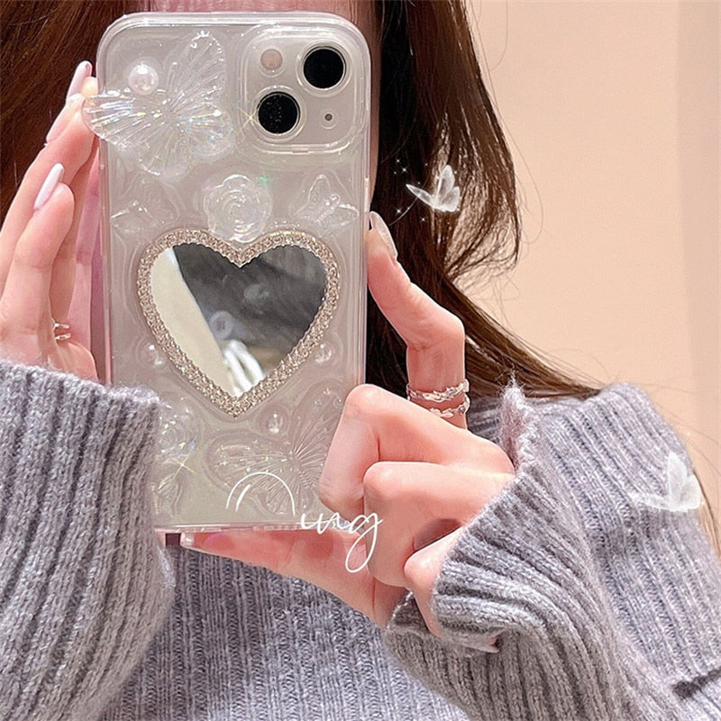 Butterfly heart mirror iphone case - angelcore - butterfly - fairycore - phone case - cover