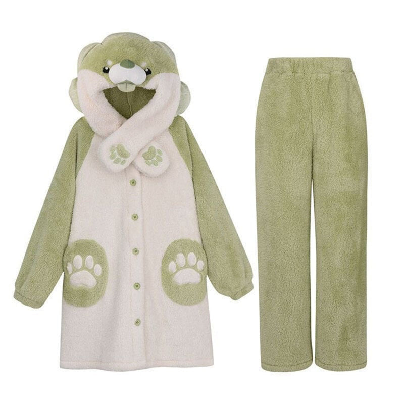 Cabbage shiba inu pajama set - fuzzy - kawaii - long sleeve - outit set - pajamas