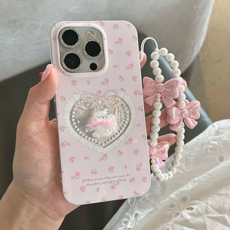 Cameo kitty iphone case with chain - bows - butterfly - dollette - hearts - kawaii