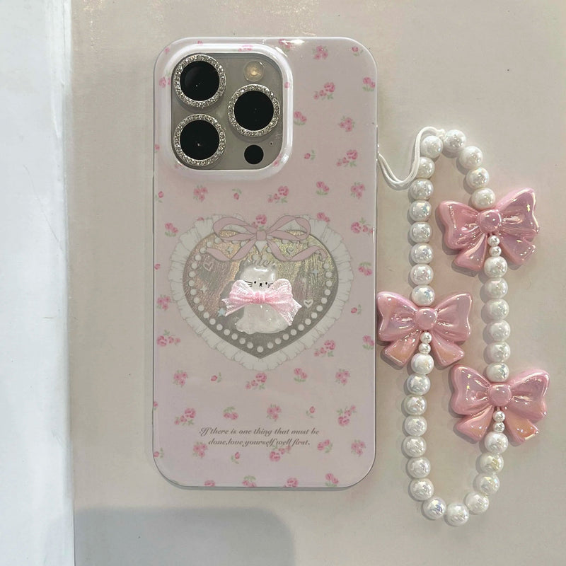 Cameo kitty iphone case with chain - bows - butterfly - dollette - hearts - kawaii