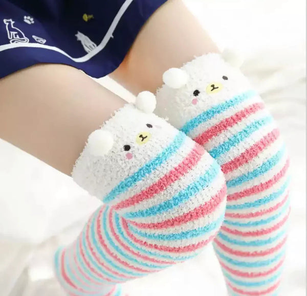 Candy bear thigh highs - bear socks - furry - fuzzy - sockies