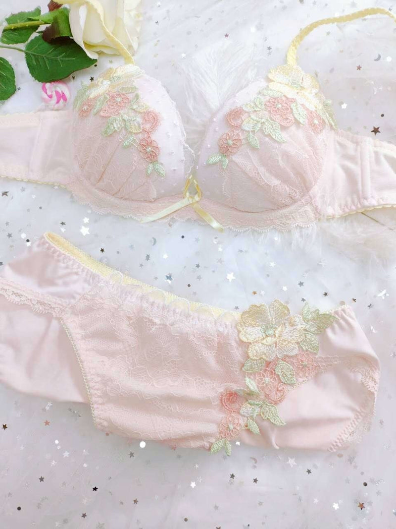 Pastel Flower Lingerie Set Lolita Underwear Panties Cute | Kawaii Babe