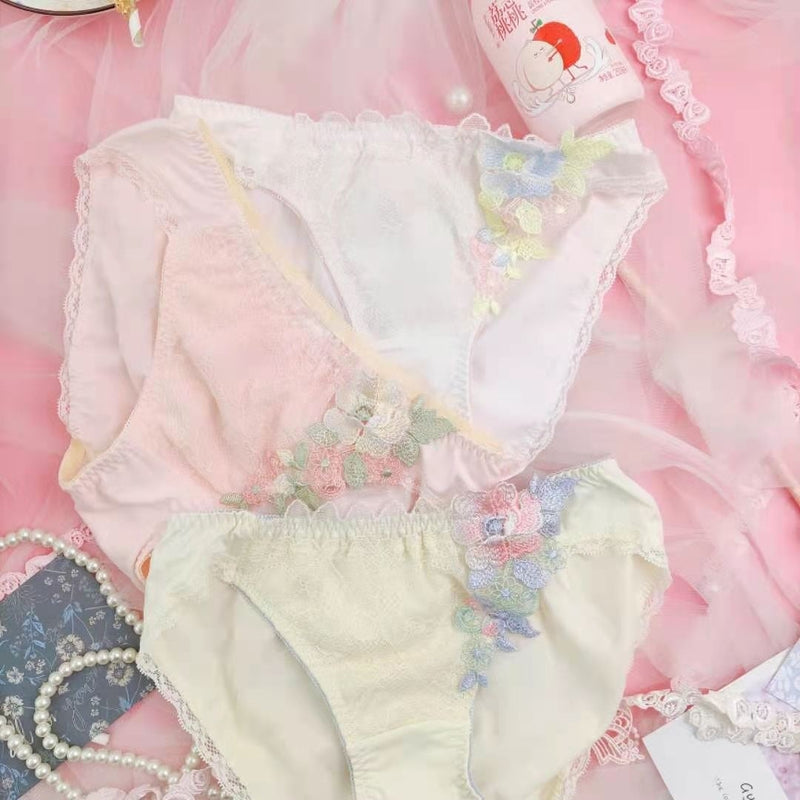 Cute Embroidered Thong, Kawaii Lingerie, Pink Woman's, Girls Panties 