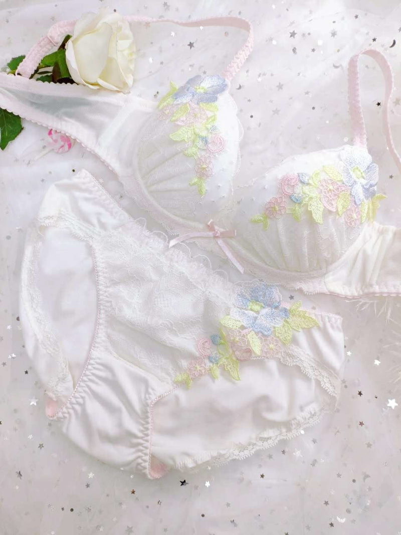 Pastel Flower Lingerie Set Lolita Underwear Panties Cute