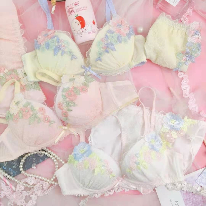 Little Flower Lace Cute Japanese Bra & Panties Set Underwire Underwear  Lolita 