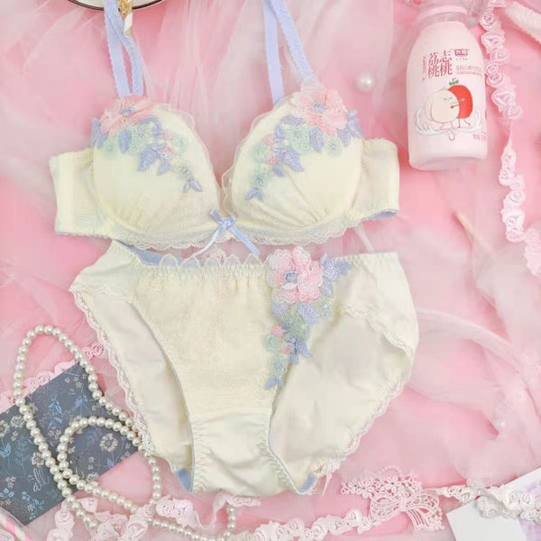 Pastel Flower Lingerie Set Lolita Underwear Panties Cute | Kawaii Babe