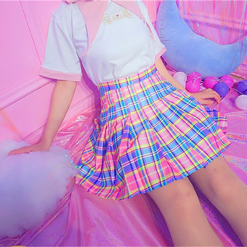 Candy plaid skirt - paci - plaid skirt - pleated - school girl