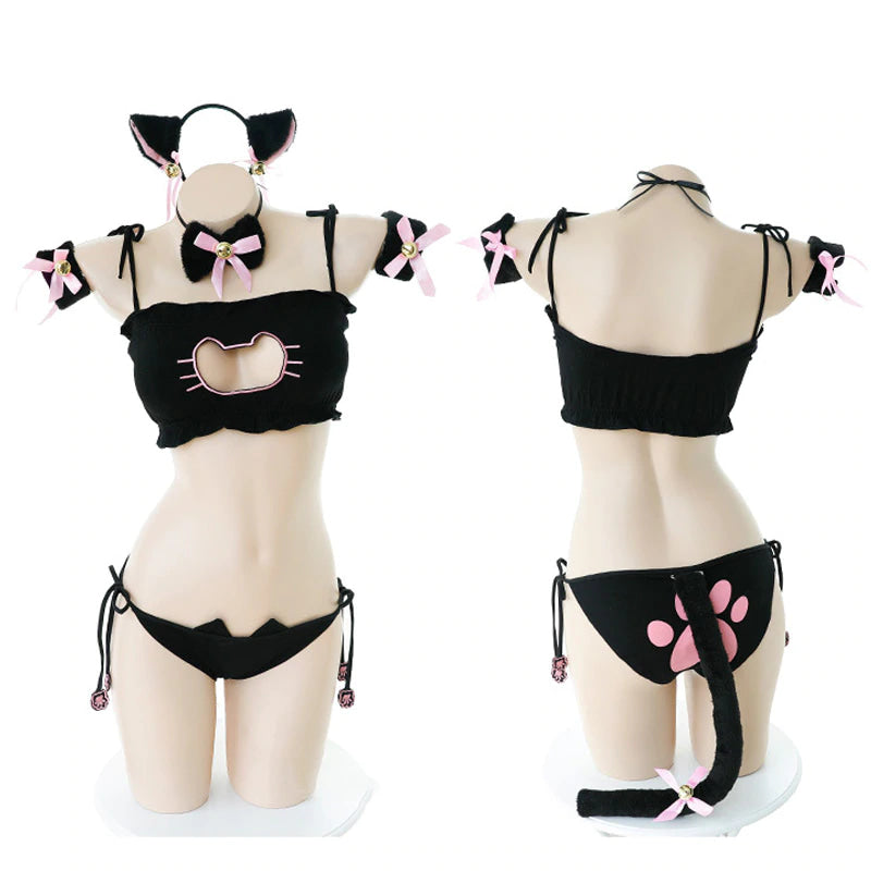 Cat cosplay full lingerie set - bell - bra - bralette - cat