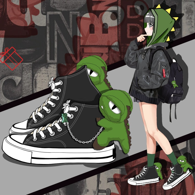 Chained dino high tops - canvas - footwear - hi tops - high - kawaii