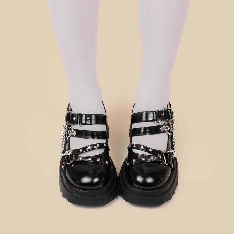 Chained up mary janes - black - chain - chains - glossy - gothic