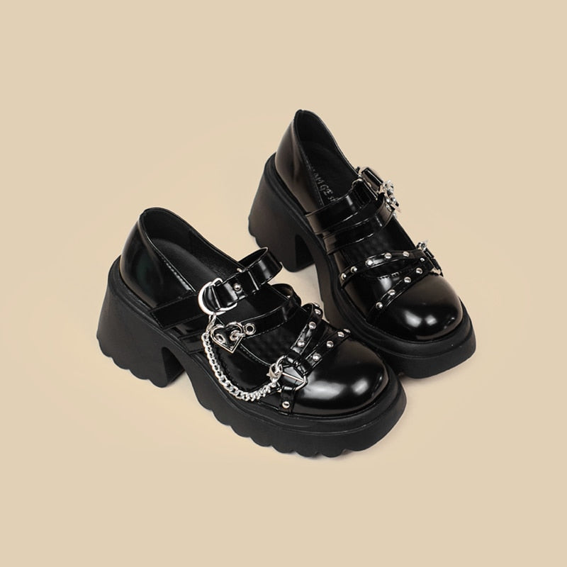 Chained up mary janes - black - chain - chains - glossy - gothic