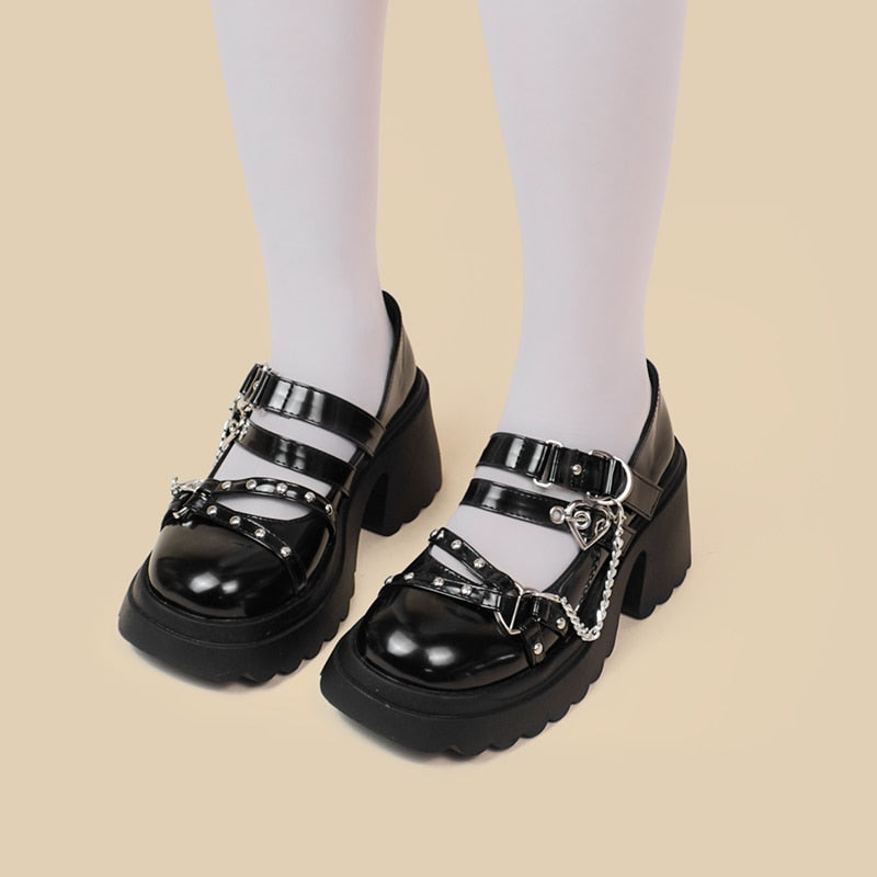 Chained up mary janes - black - chain - chains - glossy - gothic