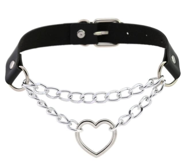 Kawaii chained valentine choker necklace collar heart loop babe