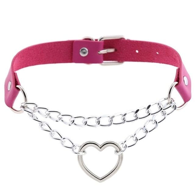 Kawaii chained valentine choker necklace collar heart loop babe