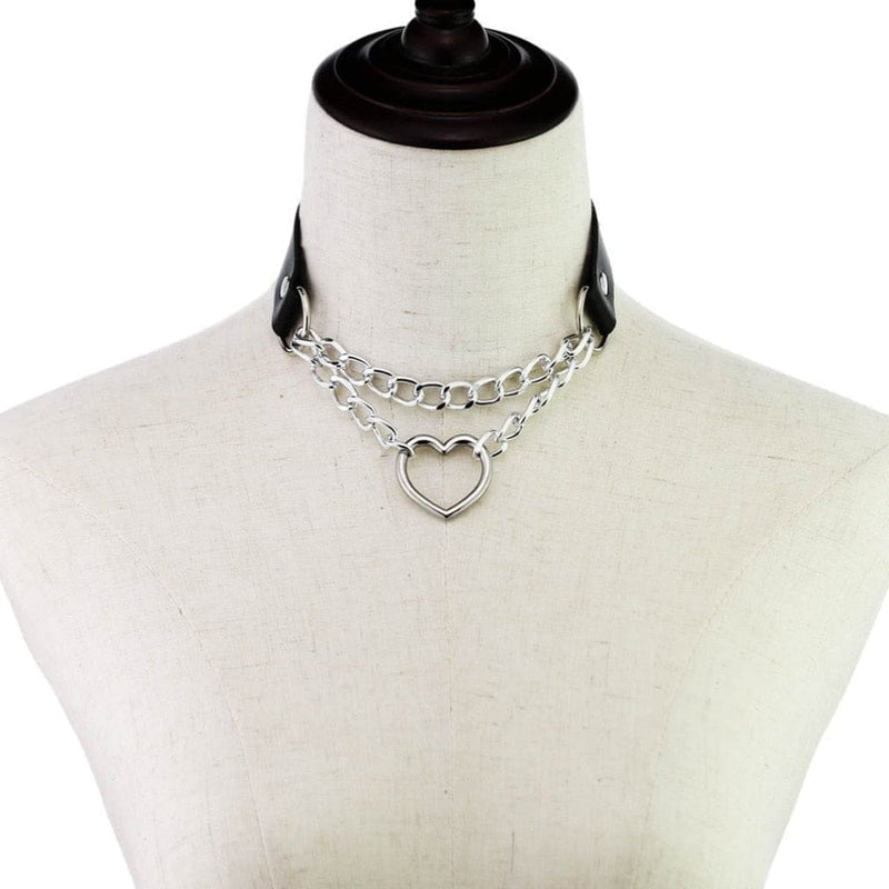 Kawaii chained valentine choker necklace collar heart loop babe