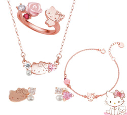 Charmmy rose gold jewelry set - bracelet - charmmy kitty - earrings - hello - jewelry