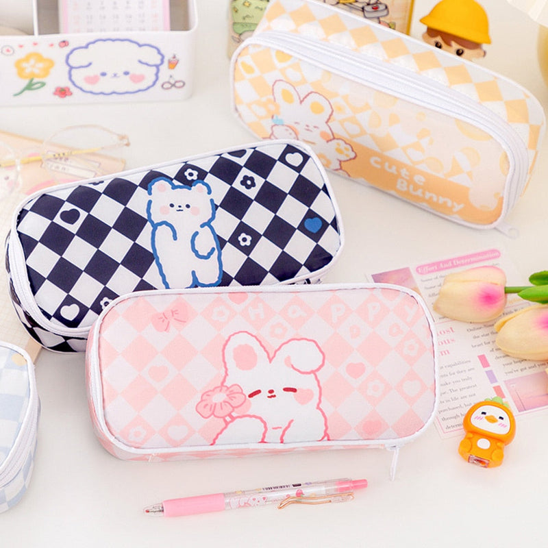 Checkerboard bunny cosmetic case - bag - beauty - bunny - checkered - kawaii