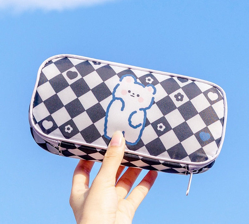 Checkerboard bunny cosmetic case - bag - beauty - bunny - checkered - kawaii