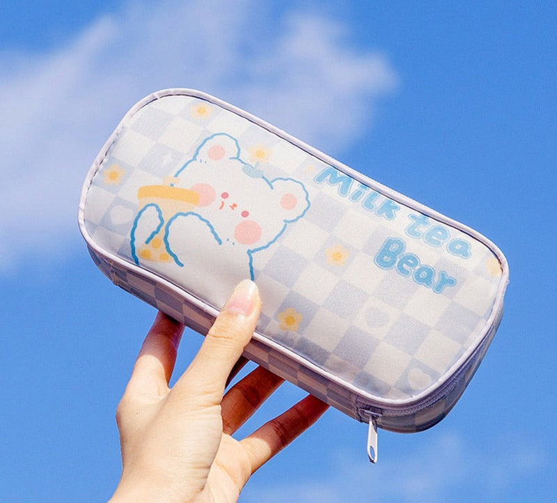 Checkerboard bunny cosmetic case - bag - beauty - bunny - checkered - kawaii