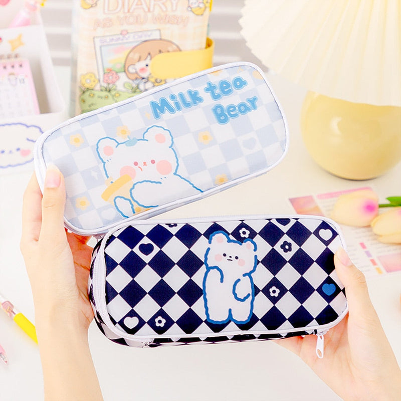 Checkerboard bunny cosmetic case - bag - beauty - bunny - checkered - kawaii