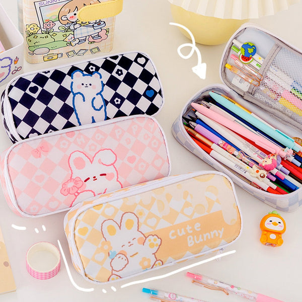 Checkerboard bunny cosmetic case - bag - beauty - bunny - checkered - kawaii