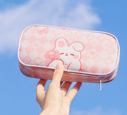 Checkerboard bunny cosmetic case - bag - beauty - bunny - checkered - kawaii