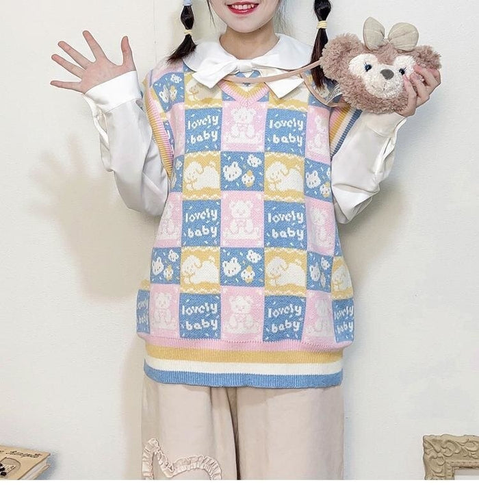 Checkered Bear Knit Vest – Kawaii Babe
