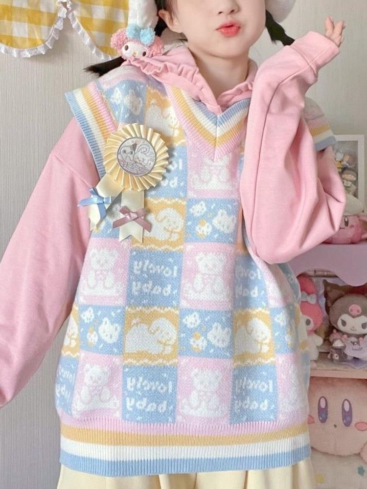 Checkered Bear Knit Vest – Kawaii Babe